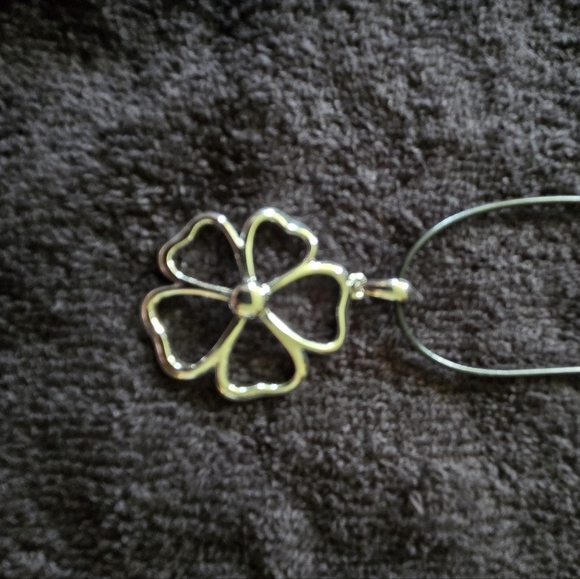 Silver Flower Pendant Necklace on Black Cord Whimsygoth Fairycore - Picture 2 of 6